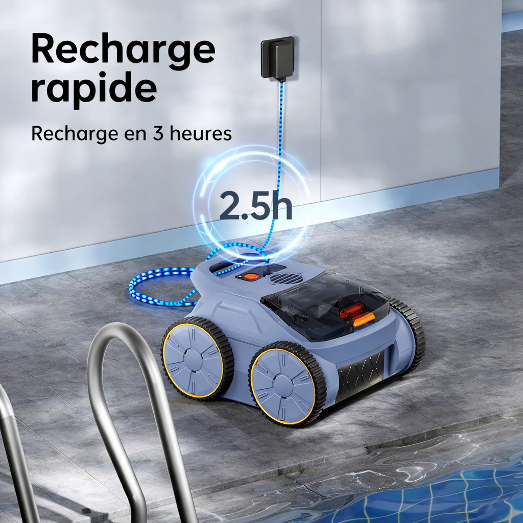 Robot Piscine Sans Fil SAT 20 - Fond, Parois et Ligne d'Eau - 200m²