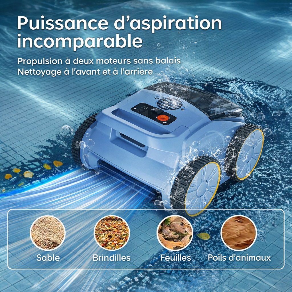 Robot Piscine Sans Fil SAT 20 - Fond, Parois et Ligne d'Eau - 200m²